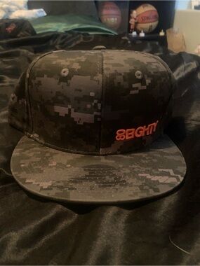 Digital Camo Snapback Hat - Black with Orange Logo